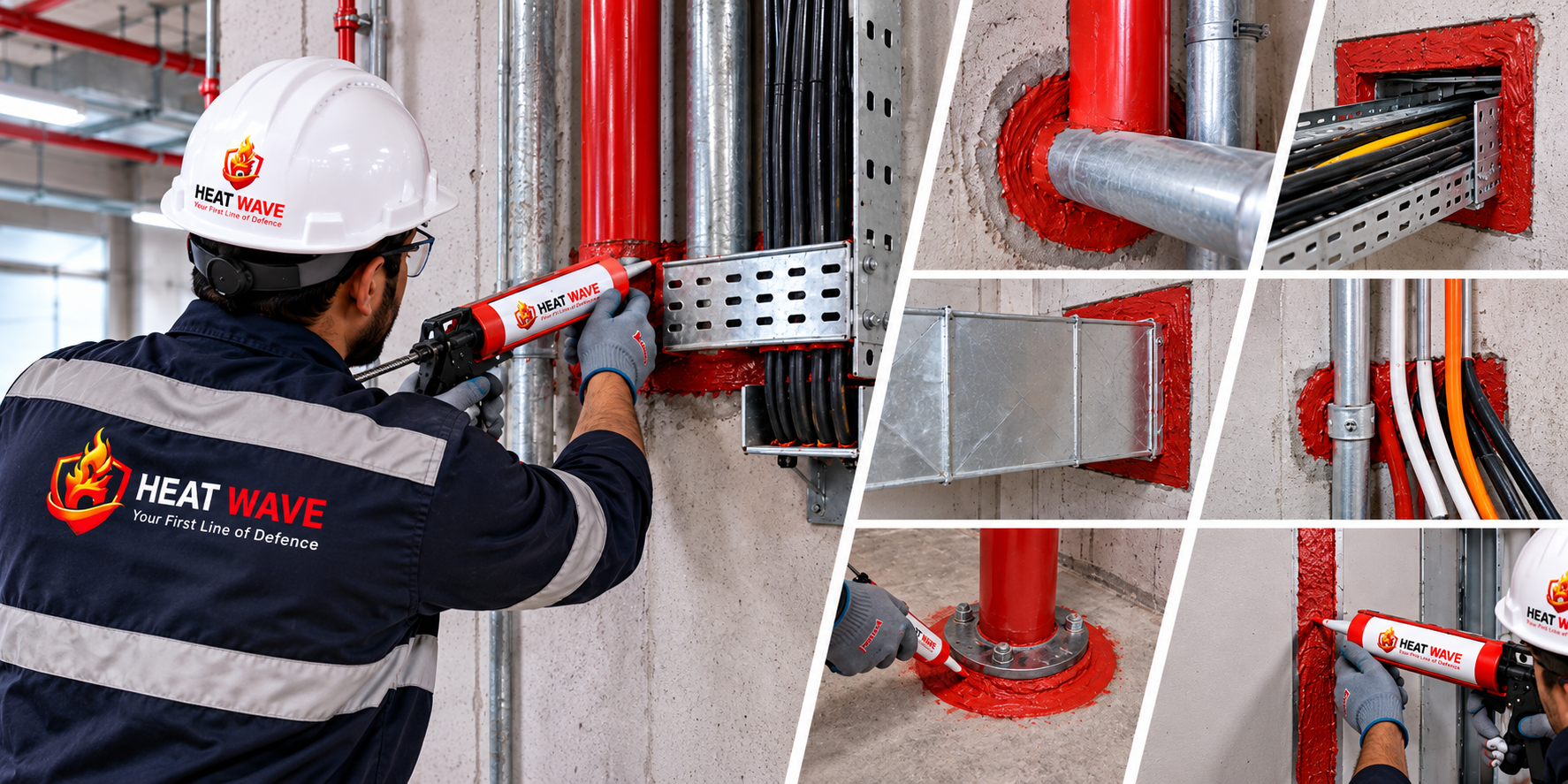 Firestop sealant applied around building service penetrations